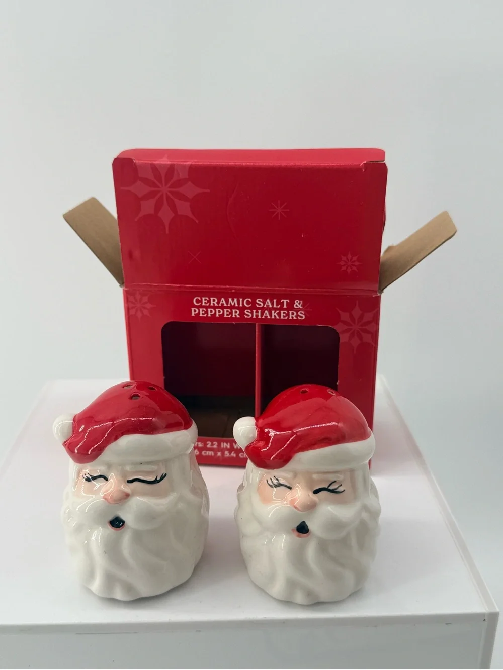 Holiday Time Red & White Santa Ceramic Salt and Pepper Set